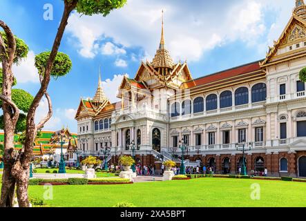 Grande palazzo reale a Bangkok, Thailandia. Chakri Maha Prasat Throne Hall al Grand Palace di Bangkok. Foto Stock