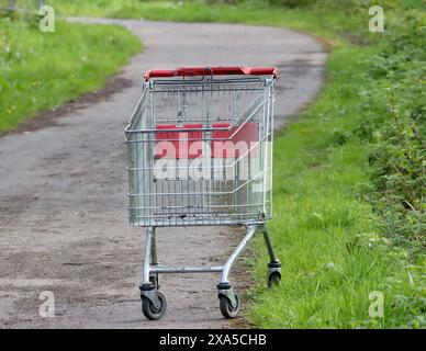 Un carrello si trova sul lato di una strada polverosa Foto Stock