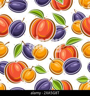 Vector Fruits Seamless Pattern, sfondo decorativo con frutti di cartone animato crudi volanti per la carta da imballaggio, cartellino quadrato con piatto maturo multicolore Illustrazione Vettoriale