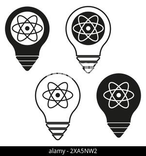 Icone delle lampadine Atom. Scienza ed energia. Semplice arte in linea. Illustrazione vettoriale. Illustrazione Vettoriale