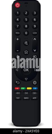 Telecomando TV realistico isolato su sfondo bianco. Illustrazione vettoriale. Illustrazione Vettoriale