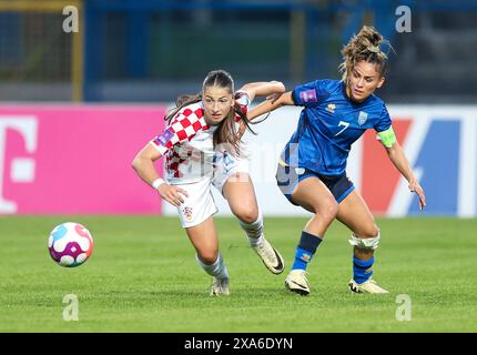 Karlovac, Croazia. 4 giugno 2024. Qualifiche per il Campionato europeo di calcio femminile 2025, Lega B, gruppo 4, Croazia - Kosovo, allo stadio Branko Cavlovic-Cavlek di Karlovac, Croazia, il 4 giugno 2024. Foto: Sanjin Strukic/PIXSELL credito: Pixsell/Alamy Live News Foto Stock