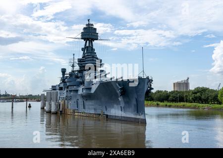 La nave da guerra USS Texas BB-35 della US Navy a Galveston, Texas, USA Foto Stock