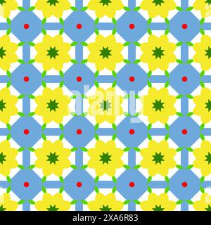 Vivace motivo geometrico con stelle nei colori blu, giallo e verde Foto Stock