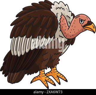 Illustrazione Clipart colorata di cartone animato per uccelli avvoltoio Illustrazione Vettoriale