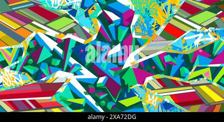 Modello di sfondo dell'illustrazione del collage vettoriale in stile Graffiti Street Art astratta e alla moda. Illustrazione vettoriale Illustrazione Vettoriale