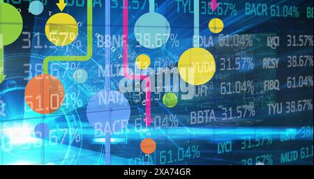 Immagine dell'elaborazione dei dati finanziari e della rete di connessioni sulla scansione degli ambiti Foto Stock