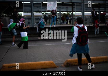 Bogotà, Colombia. 4 giugno 2024. I manifestanti prendono parte a una manifestazione a sostegno della Palestina il 4 giugno 2024 a Bogotà, Colombia. Foto di: Sebastian Barros/Long Visual Press credito: Long Visual Press/Alamy Live News Foto Stock
