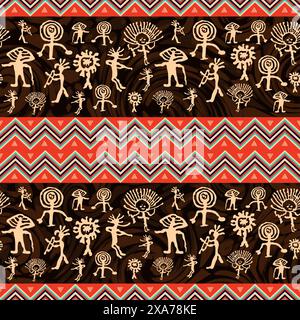 fantastico motivo a zig zag indigeno antico e pitture rupestri senza cuciture Illustrazione Vettoriale