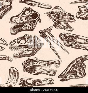 I dinosauri fossili le teste del cranio disegnano un modello senza cuciture Illustrazione Vettoriale