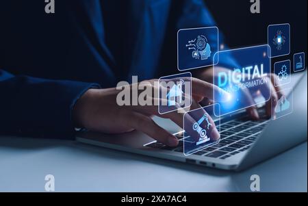 Trasformazione digitale strategia tecnologica ai, digitalizzazione e digitalizzazione di processi e dati aziendali, intelligenza artificiale, ottimizzazione e a Foto Stock