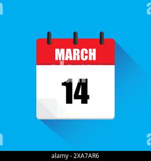 Icona del calendario di marzo. Data 14 evidenziata. Colori rosso e bianco. Illustrazione vettoriale. Illustrazione Vettoriale