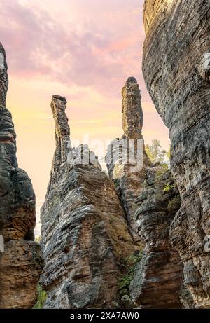 Pilastri Ercole in Bielatal, Svizzera sassone, Sassonia, Germania Foto Stock