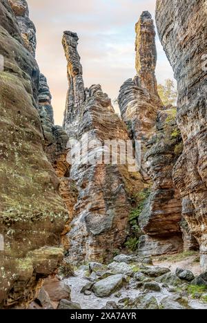 Pilastri Ercole in Bielatal, Svizzera sassone, Sassonia, Germania Foto Stock