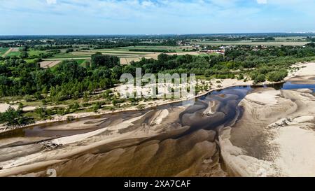 Vista aerea del fiume e degli alberi dalla torre Foto Stock