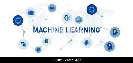Concetto di apprendimento automatico l'intelligenza artificiale controlla la rete globale connessioni di intelligenza artificiale icona IOT Illustrazione Vettoriale