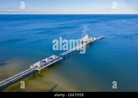 Veduta aerea del molo di Heringsdorf, isola di Usedom, Meclemburgo-Pomerania Occidentale, Germania Foto Stock