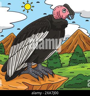 Illustrazione dei cartoni animati colorati dell'uccello Andean Condor Illustrazione Vettoriale