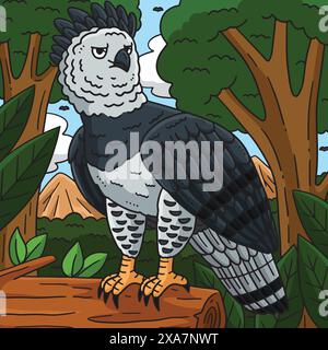 Illustrazione dei cartoni animati colorati Harpy Eagle Bird Illustrazione Vettoriale