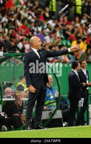 Lisbona, Portogallo. 4 giugno 2024. Roberto Martinez, allenatore del Portogallo, visto durante l'amichevole di calcio tra Portogallo e Finlandia all'Estadio Jose Alvalade. Punteggio finale: Portogallo 4:2 Finlandia (foto di Bruno de Carvalho/SOPA Images/Sipa USA) credito: SIPA USA/Alamy Live News Foto Stock