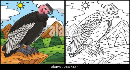 Illustrazione della pagina da colorare degli uccelli di Andean Condor Illustrazione Vettoriale
