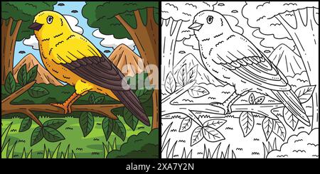 Illustrazione colorata della pagina di colorazione degli uccelli canarini Illustrazione Vettoriale