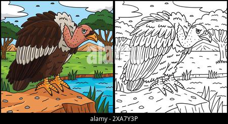 Illustrazione colorata della pagina di colorazione degli uccelli avvoltoio Illustrazione Vettoriale