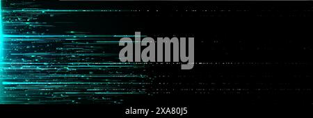 Vecchio effetto glitch sullo schermo. Illustrazione vettoriale realistica di sfondo vhs rétro con texture a disturbo astratto, motivo di pixel turchese su sfondo nero, design tv anni '90 rotto, immagine video su nastro distorta Illustrazione Vettoriale