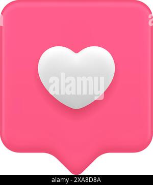 Come Heart Internet notate comunicazione sui social media notifica virtuale icona 3d illustrazione vettoriale realistica. Love date valentine online commento f Illustrazione Vettoriale