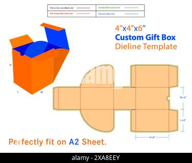 Confezione regalo personalizzata L 4, L 4, H 6 pollici Dieline Template. Scopri la gioia di regalare con la nostra elegante confezione regalo Delight. Accuratamente curati per fornire un l Illustrazione Vettoriale