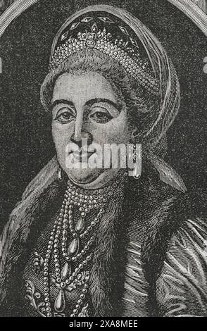 Caterina II la grande (1729-1796). Imperatrice di Russia (1762-1796). Moglie di Pietro III di Russia. Verticale. Incisione. "Storia della Rivoluzione francese". Volume i, 1876. Foto Stock