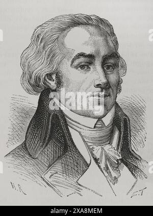 Pierre-Gaspard Chaumette (Pierre Gaspard Anaxagore Chaumette) (1763-1794). Politico francese. Nel 1790 entrò a far parte del Club des Cordeliers (Cordeliers Club). Era un fervente anticlericale. Verticale. Incisione. "Storia della Rivoluzione francese". Volume i, 1876. Foto Stock