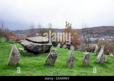 The Rocking Stone on Coedpenmaen Common era un luogo di incontro pubblico a Pontypridd dai cartisti ai druidi, anche il dottor William Price si rivolse al pubblico Foto Stock