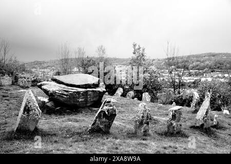 The Rocking Stone on Coedpenmaen Common era un luogo di incontro pubblico a Pontypridd dai cartisti ai druidi, anche il dottor William Price si rivolse al pubblico Foto Stock