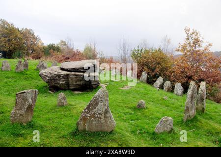 The Rocking Stone on Coedpenmaen Common era un luogo di incontro pubblico a Pontypridd dai cartisti ai druidi, anche il dottor William Price si rivolse al pubblico Foto Stock