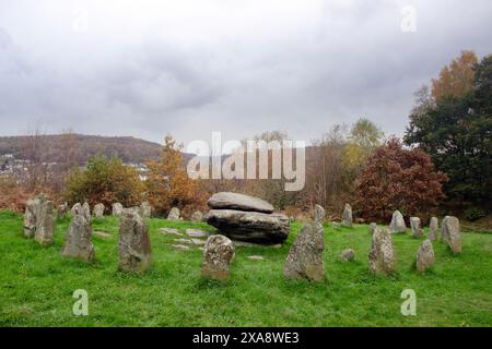 The Rocking Stone on Coedpenmaen Common era un luogo di incontro pubblico a Pontypridd dai cartisti ai druidi, anche il dottor William Price si rivolse al pubblico Foto Stock