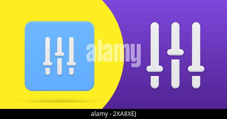 Pannello di controllo del volume di regolazione acustica pulsante icona 3d semplice per impostare l'illustrazione vettoriale. Sistema elettronico di controllo miscelazione rotazione musica sonora. Modalità Illustrazione Vettoriale
