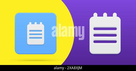 Blocco note con scrittura di testo sulla molla semplice pulsante icona 3d Imposta illustrazione vettoriale. Blocco appunti vuoto per prendere appunti scritti a mano. Cancelleria su Illustrazione Vettoriale