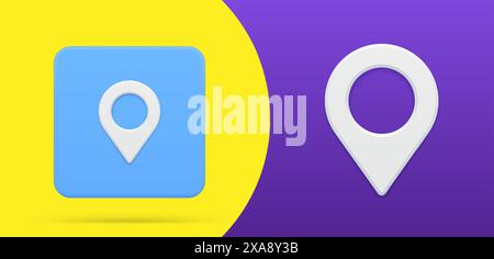 Pulsante icona 3d con pin mappa semplice per impostare l'illustrazione vettoriale. Moderno tag puntatore di posizione posizione posizione posizione gps posizione di navigazione per la ricerca della posizione. Moderno globale p Illustrazione Vettoriale