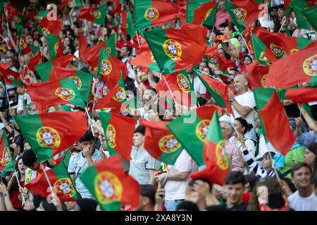 4 giugno 2024. Lisbona, Portogallo. Tifosi portoghesi durante l'amichevole internazionale, Portogallo vs Finlandia crediti: Alexandre de Sousa/Alamy Live News Foto Stock