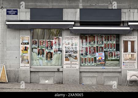 Bruxelles, Belgio. 5 giugno 2024. Immagine di manifesti elettorali con foto di politici, per le strade di Laeken-Laken, Bruxelles, mercoledì 05 giugno 2024. Il Belgio tiene le elezioni per gli organi legislativi regionali, federali ed europei il 9 giugno. BELGA PHOTO ERIC LALMAND credito: Belga News Agency/Alamy Live News Foto Stock