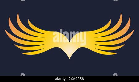 Battito di ali ali Golden Wings Design Element illustrazione vettoriale isolata su sfondo blu scuro Illustrazione Vettoriale