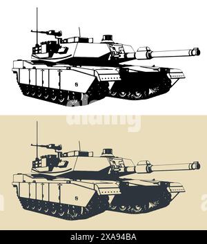 Illustrazioni vettoriali stilizzate di un serbatoio M1 Abrams Illustrazione Vettoriale