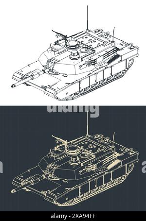 Illustrazioni vettoriali stilizzate di progetti isometrici di un carro armato da battaglia principale dell'esercito americano, M1 Abrams Illustrazione Vettoriale