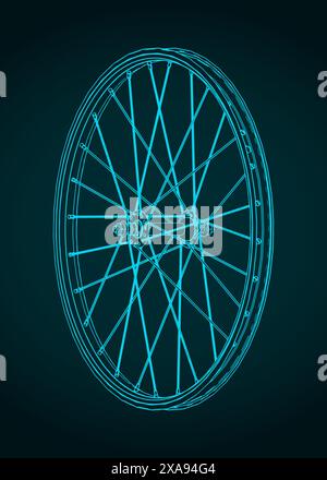 Illustrazione vettoriale stilizzata del modello isometrico del cerchio della bicicletta Illustrazione Vettoriale