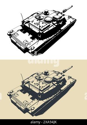 Illustrazioni vettoriali stilizzate di un carro armato da battaglia principale dell'esercito americano, M1 Abrams Illustrazione Vettoriale