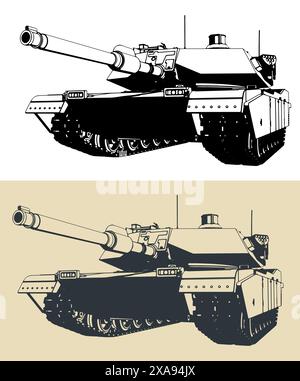 Illustrazioni vettoriali stilizzate di un serbatoio M1 Abrams Illustrazione Vettoriale