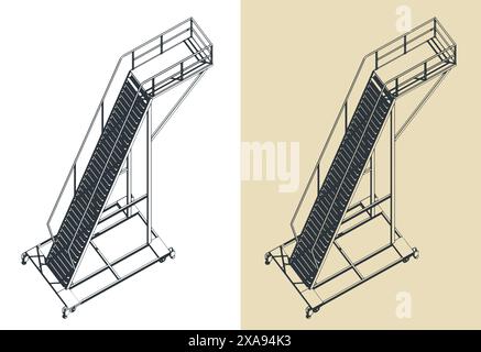 Illustrazioni vettoriali stilizzate di una piattaforma di lavoro mobile Illustrazione Vettoriale