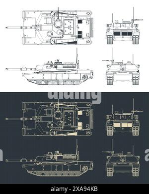 Illustrazioni vettoriali stilizzate di progetti isometrici di un carro armato da battaglia principale dell'esercito americano, M1 Abrams Illustrazione Vettoriale