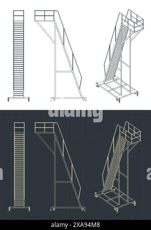 Illustrazioni vettoriali stilizzate dei progetti di una piattaforma di lavoro mobile Illustrazione Vettoriale